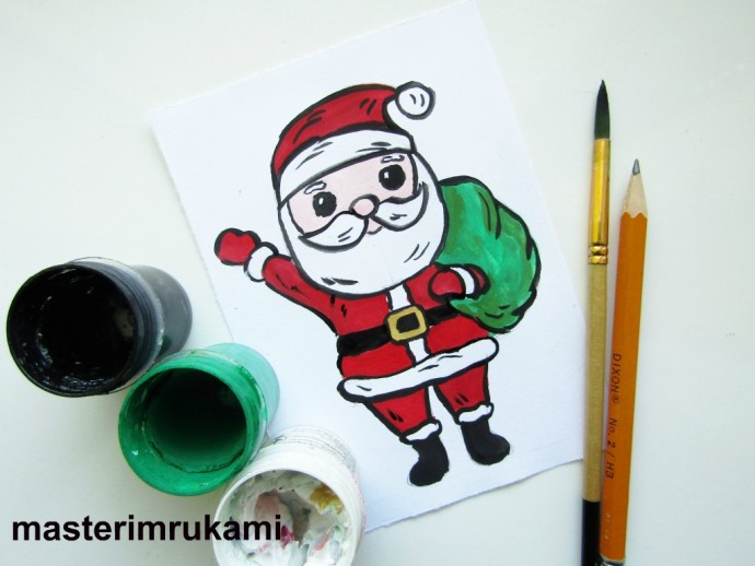 ​Рисуем Деда Мороза с мешком