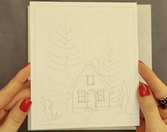 Рисуем зимний дом