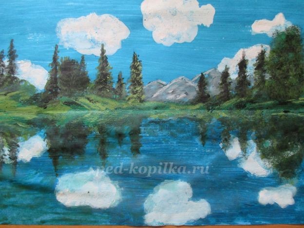 Летний пейзаж в технике монотипия: часть 3