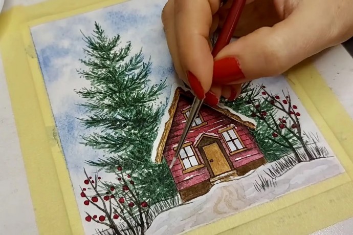 Рисуем зимний дом