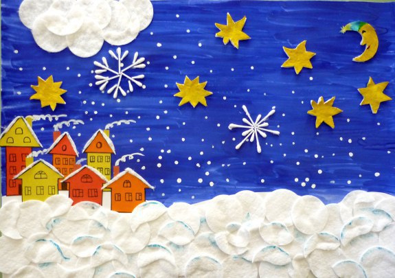 Идеи зимних поделок из ватных дисков