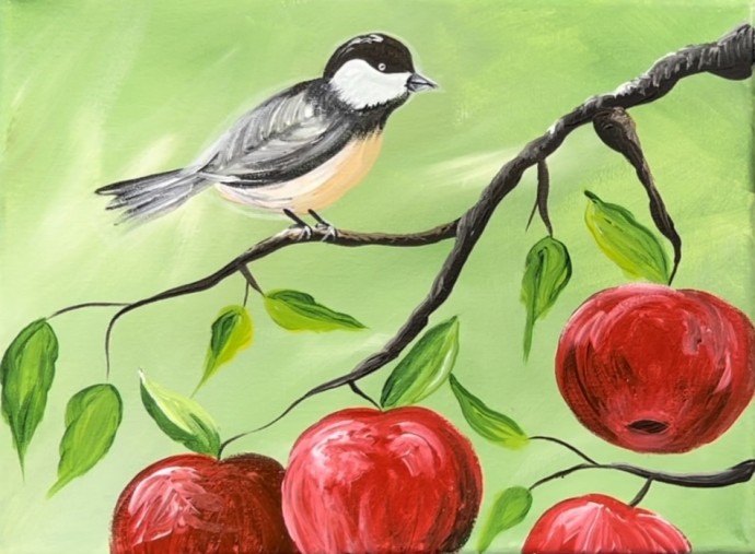 ​Птичка на ветке с яблоками