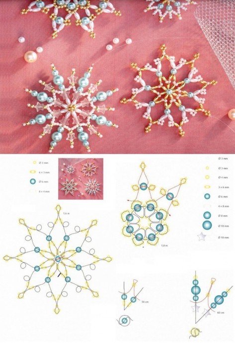 ​Снежинки из бусин на проволоке