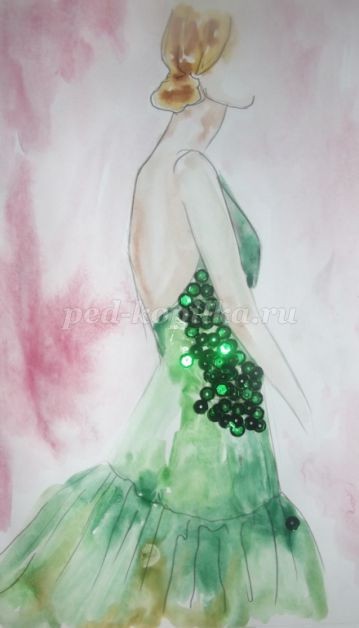 Акварельная зарисовка с пайетками