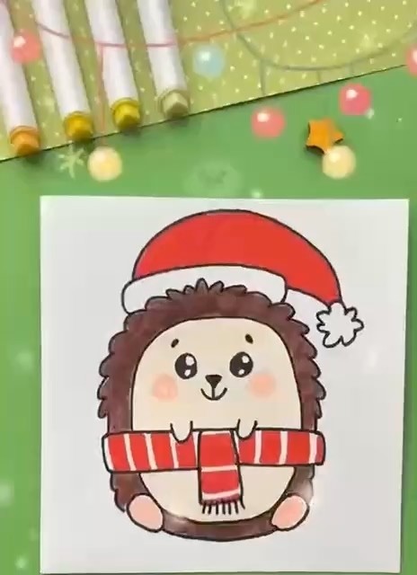 Рисуем ёжика в зимней шапке Рисуем ёжика в зимней шапке