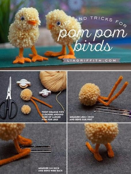 Цыплята и кролики из помпонов