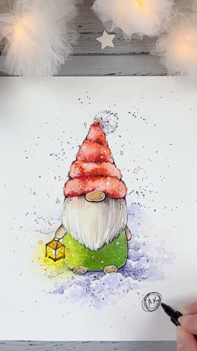 Рисуем фантазийного гномика с фонарем Рисуем фантазийного гномика с фонарем