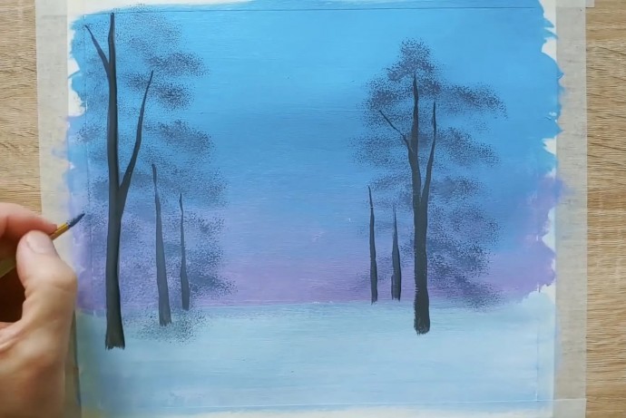 Рисуем снежный лес