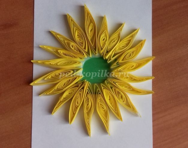Аппликация "Подсолнух" в технике квиллинга: мастер-класс, часть 1