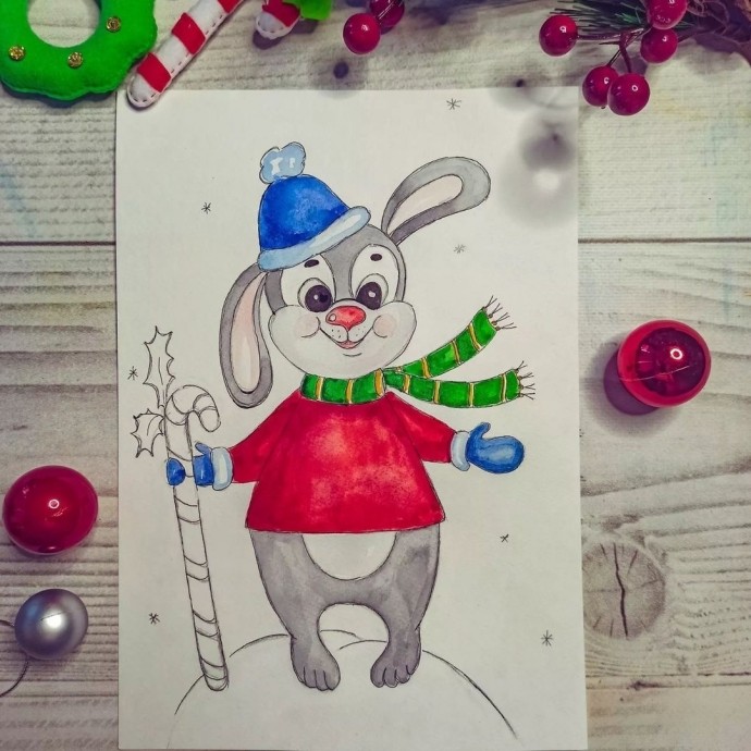 Рисуем зайчонка зимой Рисуем зайчонка зимой