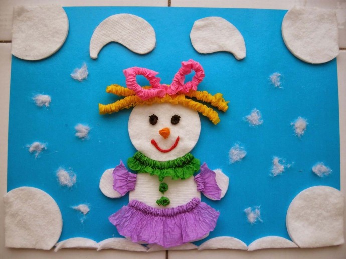 Идеи зимних поделок из ватных дисков