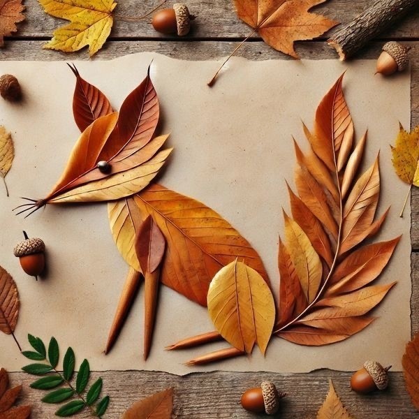 ​Идеи аппликаций из листьев