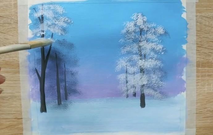 Рисуем снежный лес