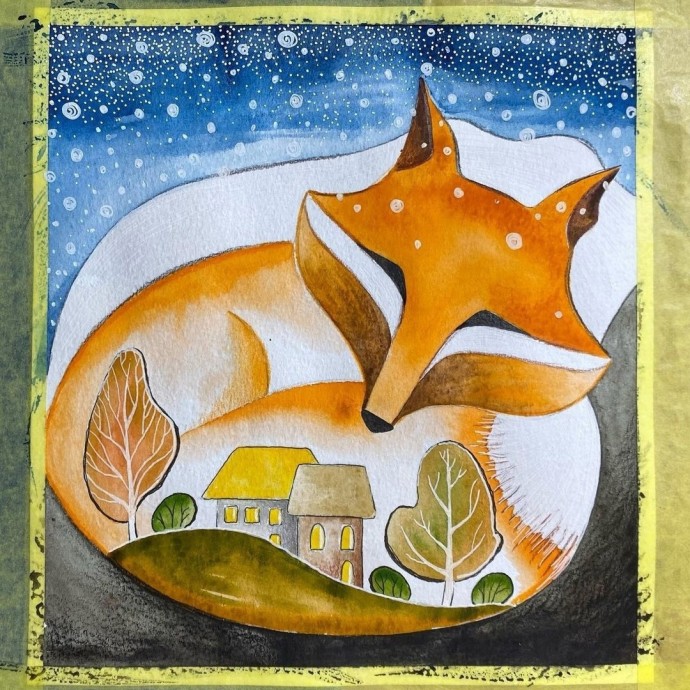 Рисуем зимнюю лисичку