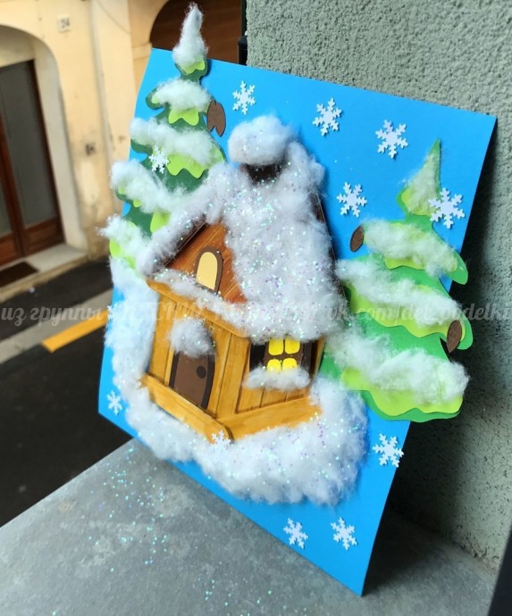 Зимние поделки: дом в снегу