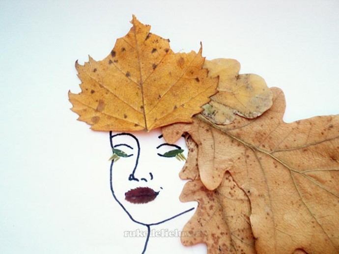 Осенний портрет из разных листьев