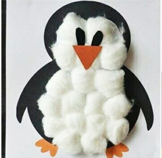 Пингвиненок из ваты и цветной бумаги