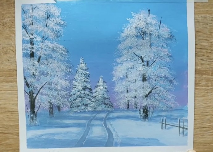 Рисуем снежный лес