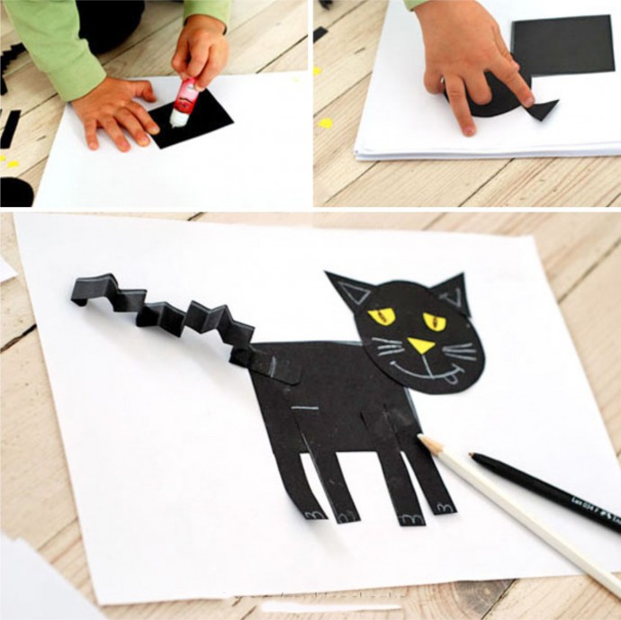 ​Черный кот с хвостом-гармошкой