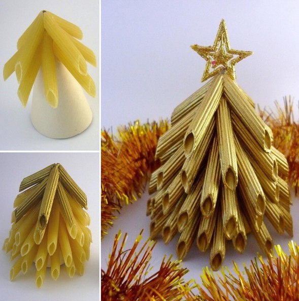 Золотая ёлочка из макарон Золотая ёлочка из макарон