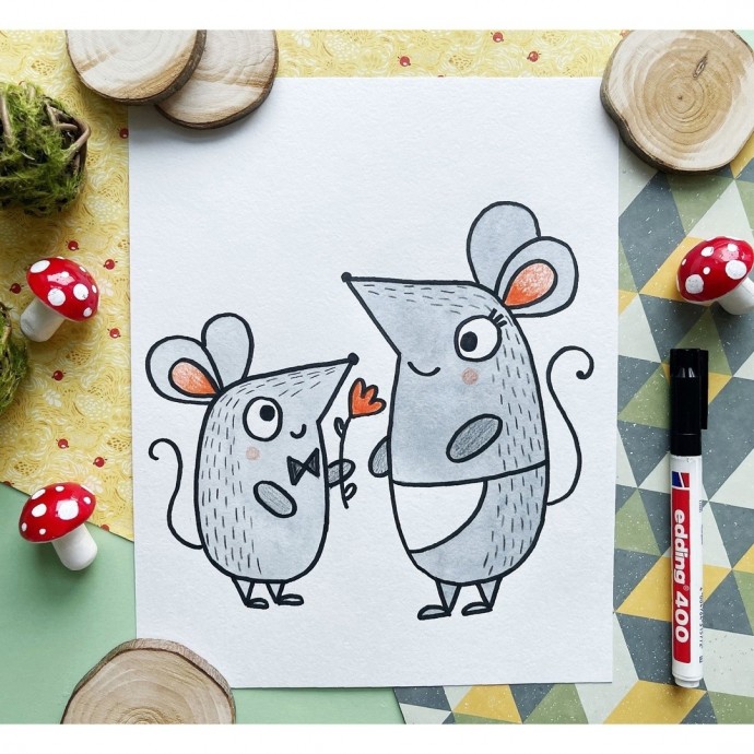 ​Рисуем маму-мышь и сына-мышонка