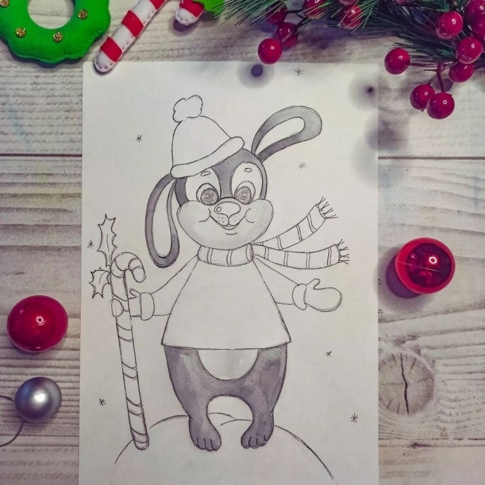 Рисуем зайчонка зимой Рисуем зайчонка зимой