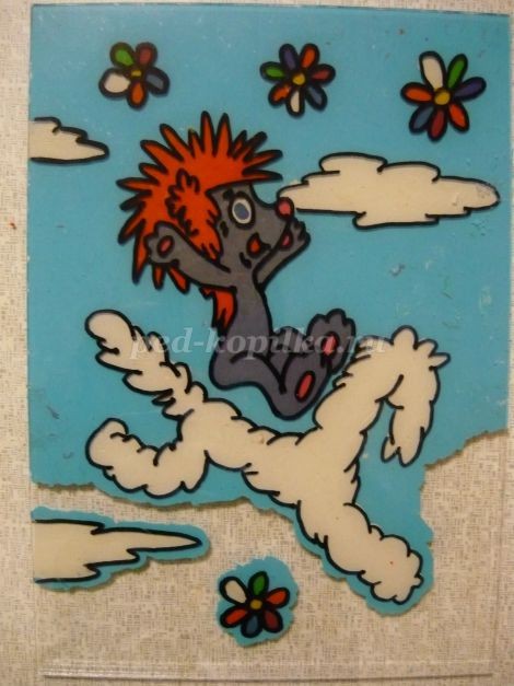 ​Пластилинография на стекле: львёнок и черепаха, часть 2