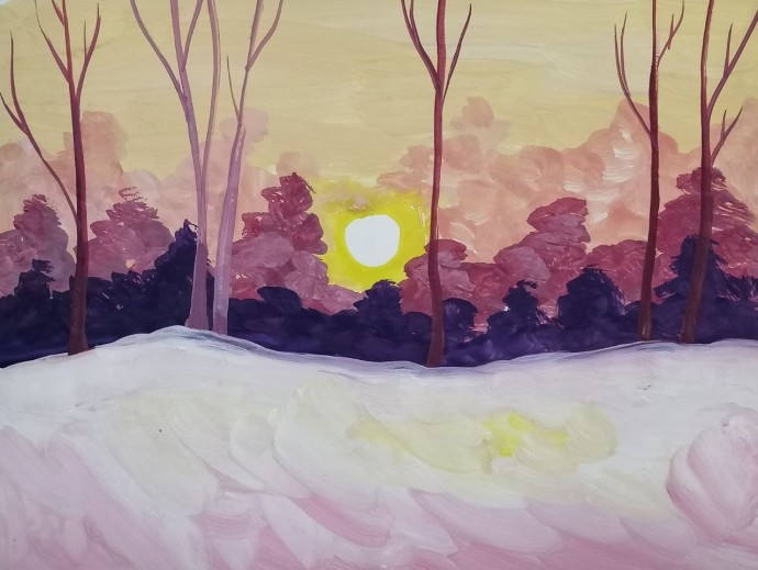 Рисуем зимний пейзаж с березами Рисуем зимний пейзаж с березами