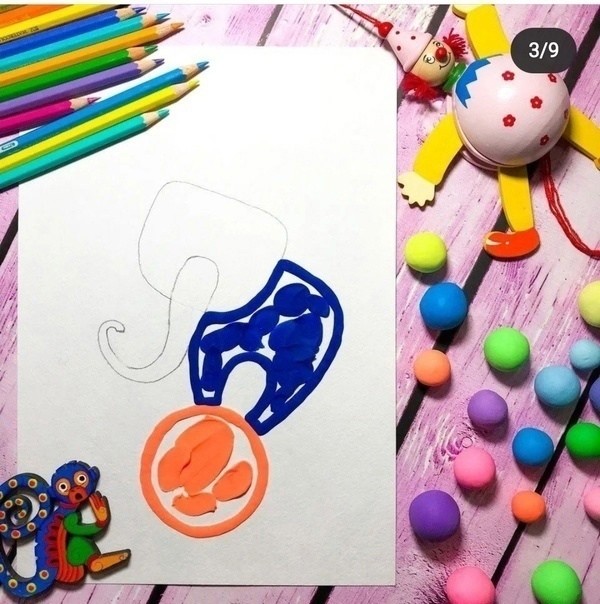 Рисование пластилином: слонёнок