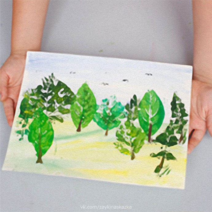 ​Рисуем осенний пейзаж с детьми листьями