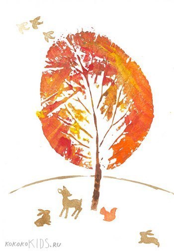 Рисунки осенними листьями