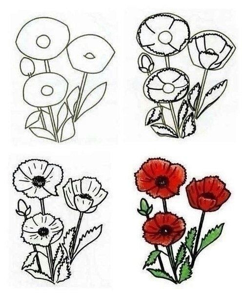 ​Учим детей рисовать разные цветы