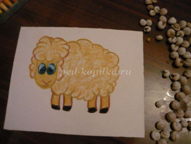 Аппликация "Овечка" из природного материала: часть 1
