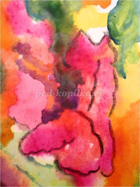 ​Рисование цветов в смешанной технике: акварельная живопись "по-сырому" и восковые цветные карандаши: часть 4