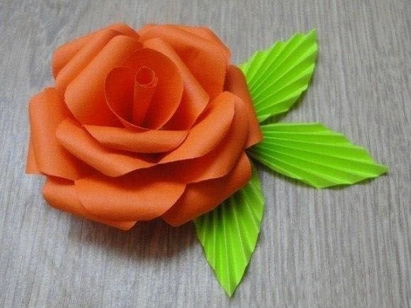 Объемная роза из цветной бумаги
