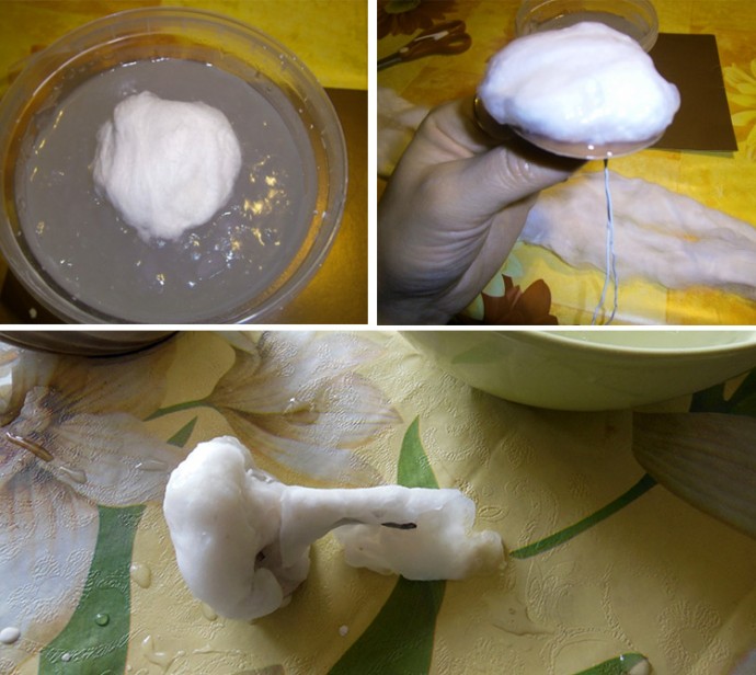 Чудесные грибы из ваты и клейстера детскими руками