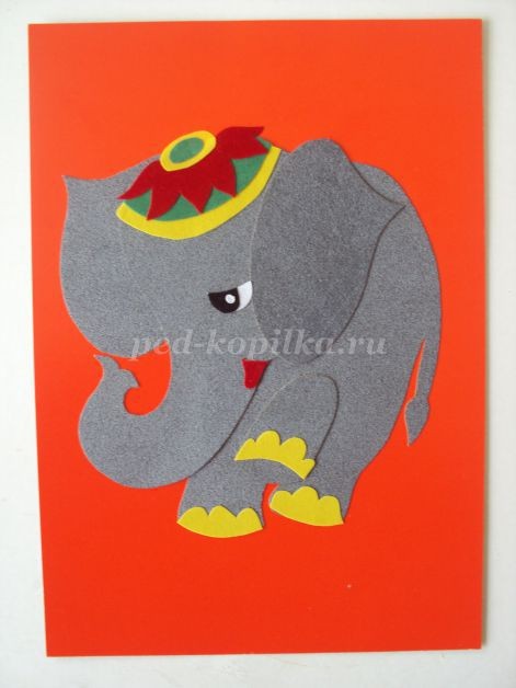 Аппликация из бархатной бумаги "Слонёнок" Аппликация из бархатной бумаги "Слонёнок"