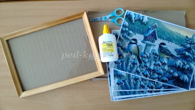 Картина в технике объёмный декупаж на тему: зима Картина в технике объёмный декупаж на тему: зима