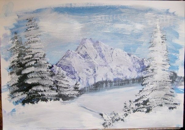 Рисуем зимний пейзаж гуашью