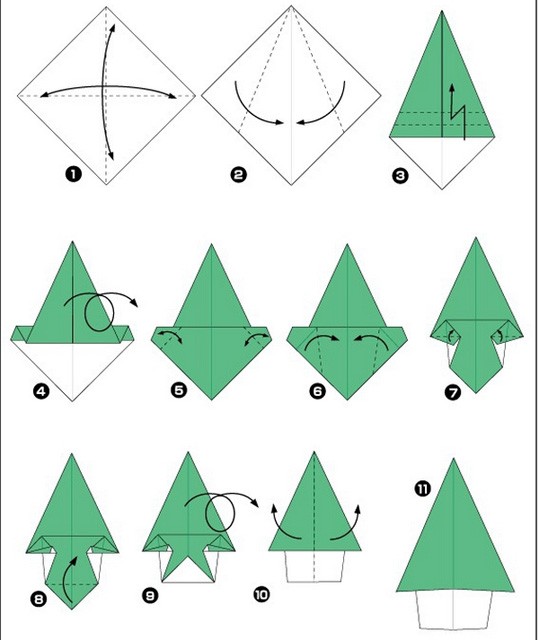 ​Ёлки-оригами из цветной бумаги