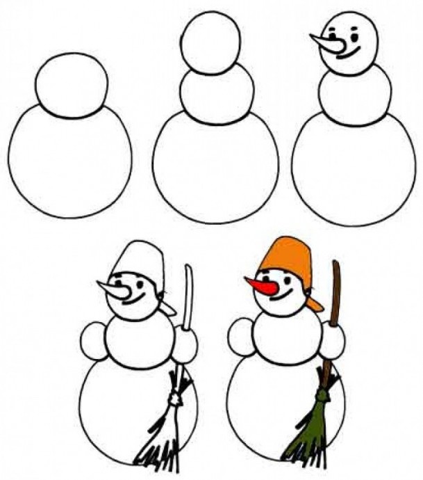 Как нарисовать снеговика с детьми