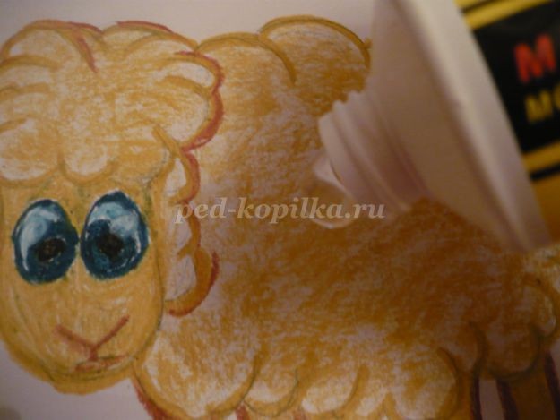 Аппликация "Овечка" из природного материала: часть 1