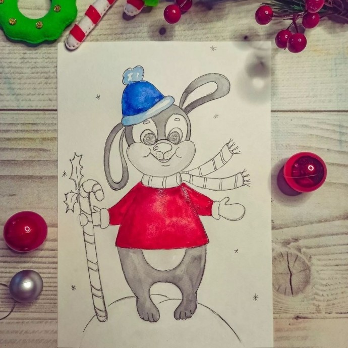 Рисуем зайчонка зимой Рисуем зайчонка зимой