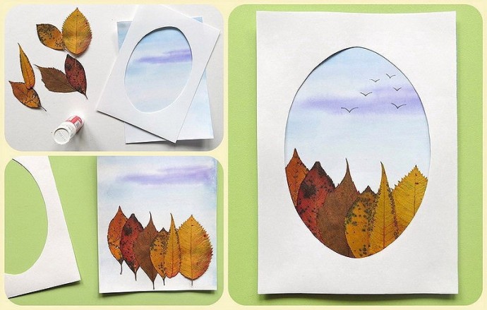 Осенняя открытка из листьев