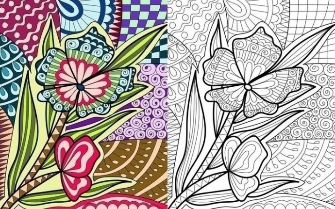 Раскраски антистресс с цветным образцом