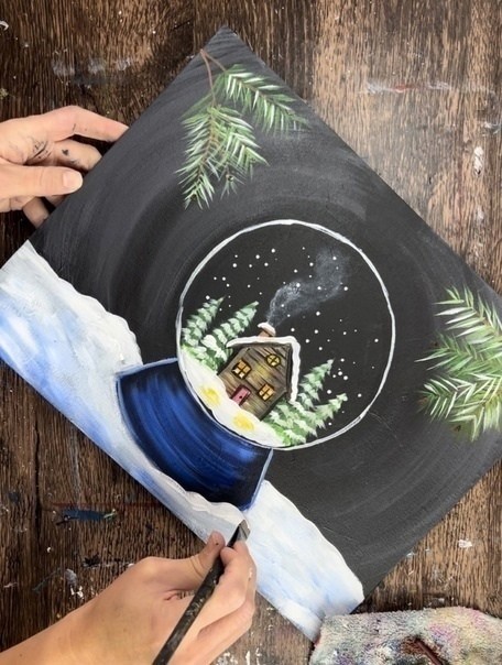 Рисуем снежный зимний шар