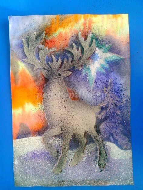 Нетрадиционная техника рисования "Северный олень", набрызг, часть 2 Нетрадиционная техника рисования "Северный олень", набрызг, часть 2