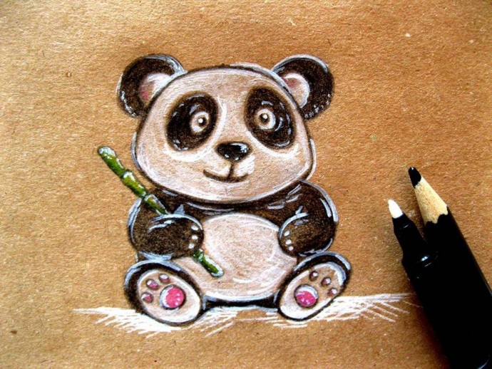 Рисуем панду карандашами