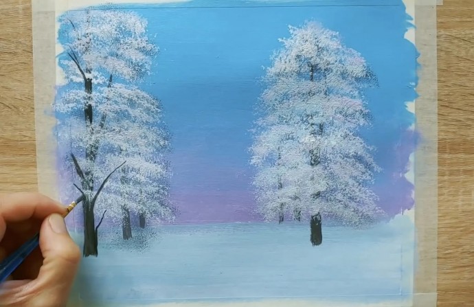 Рисуем снежный лес