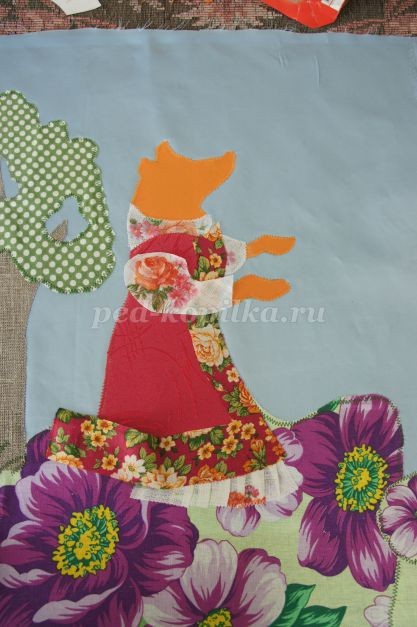 Лиса и колобок в технике текстильной аппликации: часть 2